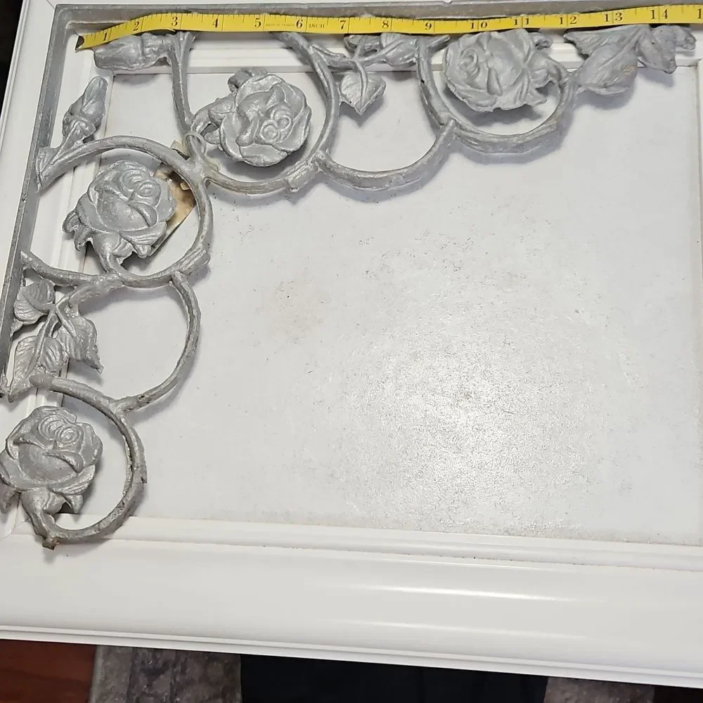 Decorative Floral Wrought Iron Corner Accents in Silver - Set of 2